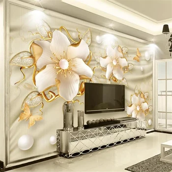 Özel duvar kağıdı 3D kabartmalı altın çiçekler TV arka plan duvar tablosu papel de parede çiçek TV arka plan duvar kağıdı 3d duvar