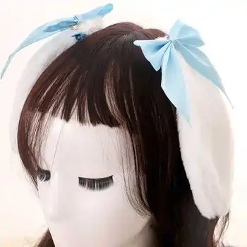 Kawaii Kadın Kızlar saç tokası Sevimli Tavşan Tavşan Peluş Sarkık Kulaklar Firkete Şeker Renk Şerit İlmek Lolita kostümlü oyun saç aksesuarları