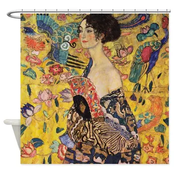 Gustav Klimt Bayan Fanlı Dekoratif Kumaş Duş Perdesi