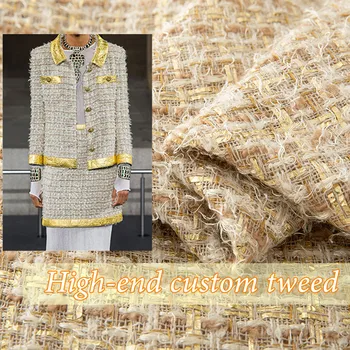 Yeni Altın İpek Bej Döngü Örgü Polyester Karışımlı Tüvit Kumaş Giyim Giyim Brokar Kumaş Dikiş Malzemesi Metre Başına DIY