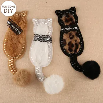 FZdıy Büyük Boy Kedi Boncuklu El Yapımı Aplike Giyim Dikiş Malzemeleri Dekoratif Yamalar Giyim için Yamalar üzerinde Dikmek