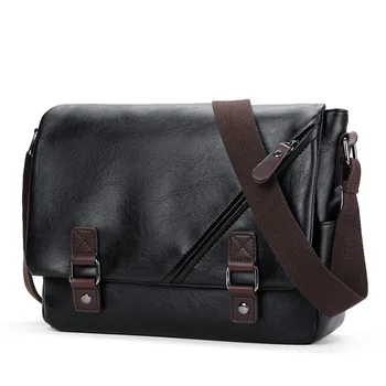 Büyük indirim! Iş erkek postacı çantası Evrak Çantası PU deri omuz çantası Erkek Crossbody çanta Marka Katı Siyah Çanta 2019