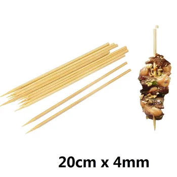 100 adet Bambu Şiş Tek Kullanımlık Ahşap Barbekü ızgara altlıkları Şeker elmalı çubuk Barbekü Şiş Bar Restoran Malzemesi 20cm x 4mm