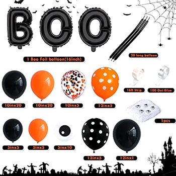 Cadılar bayramı Balon Garland Kiti Yeniden Kullanılabilir Cadılar Bayramı Balon Dekorasyon Seti Örümcek Ağı ile BOO Folyo Balon Siyah Mor Turuncu