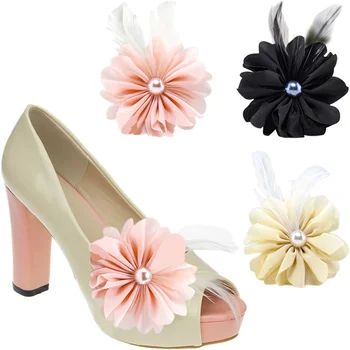 Zarif Ayrılabilir Ayakkabı Klip İplik Kumaş Tüyler Ayakkabı Dekorasyon Ayakkabı Süsleme Pompaları Ayakkabı Çiçek Düğün Parti için 2 Adet