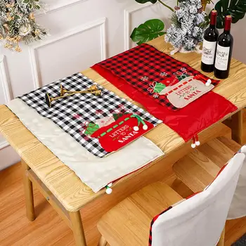 Leke dayanıklı çevre dostu yeniden kullanılabilir Noel masa örtüsü nakış desen mutfak malzemeleri