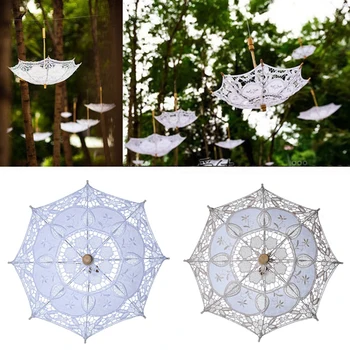 Yeni Düğün Dantel Şemsiye Pamuk Nakış Gelin Şemsiye Beyaz Bej Şemsiye güneş şemsiyesi Düğün Dekorasyon Fotoğrafçılığı İçin