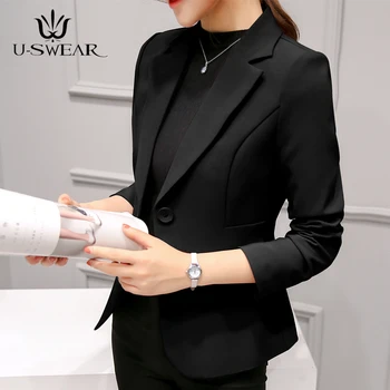U-SWEAR kadın Blazer Uzun Kollu Blazers Katı Bir Düğme Ceket Ince Ofis kadın ceketi Kadın Üstleri Takım Elbise Blazer Femme Ceketler