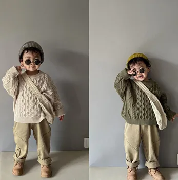 Butik Çocuk Bebekler Kız Erkek Örgü Dış Giyim Casual Çocuk Sonbahar Kış Kazak 3 Renk Toddler pamuklu uzun kollu tişört Üst Ceketler