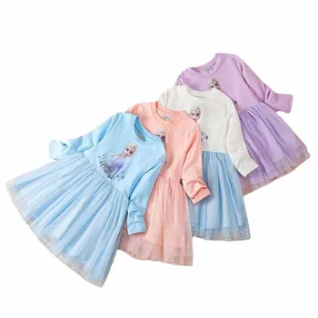 3-12 Yıl Kızlar Prenses Elbise Pullu Dantel Tül Düğün Parti Elsa Anna Elbise Çocuklar için Uzun Kollu Çocuklar rahat elbise