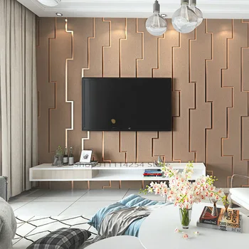 Modern Çin Tarzı Geyik Derisi Kadife Duvar Kağıdı Basit Yatak Odası Oturma Odası Çizgili 3d Tv Arka Plan Duvar Kağıdı Toptan