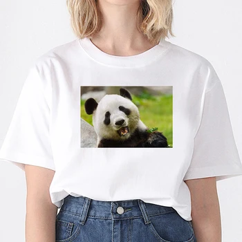 Panda Hayvanat Bahçesi Baskı Kadın T shirt Yaz Kısa Kollu O-boyun Kadın Üstleri Tshirt Casual Tees Bayan Estetik sıcak satış giyim