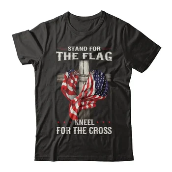 Bayrak için ayağa Kalk Haç için diz çök. Amerika Bayrağı Çapraz Vatansever T Shirt. Yeni %100 % Pamuk Kısa Kollu O-Boyun günlük t-shirt