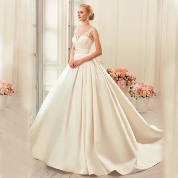 Vestido de noiva custom made Artı boyutu Saten Gelinlik Balo beyaz ve Fildişi Gelin elbise aç geri gelinlik