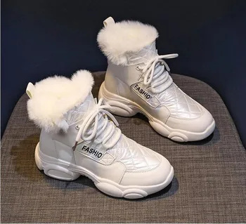 Yeni Tıknaz Platformu Pamuk Yastıklı ayakkabılar Kadın Su Geçirmez Kalın Peluş Kar Botları Kadın 2021 Moda Lace Up Kış Ayakkabı
