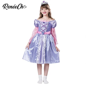 cadılar bayramı kostüm çocuklar için Victoria Prenses Kostüm kız mor elbise kule kızlık cosplay külkedisi çocuk kostüm